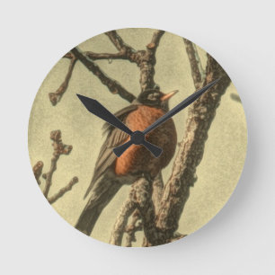 Reloj Redondo Mediano Rústicas ramas Michigan State Bird Robin