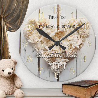 Reloj Redondo Mediano Rústico Floral Heart Mom