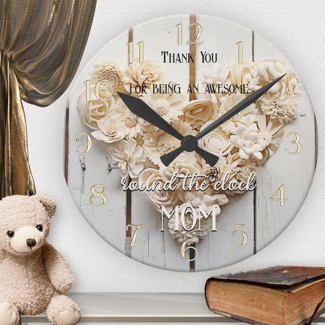 Reloj Redondo Mediano Rústico Floral Heart Mom (Subido por el creador)