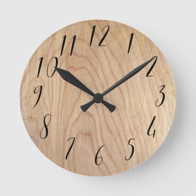 Reloj Redondo Mediano Rústico moderno Patrón de madera inacabada impreso (Anverso)