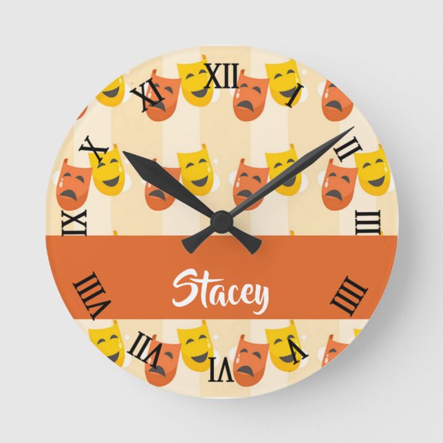 Reloj Redondo Mediano Sad and happy theater masks pattern (Anverso)