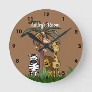 Reloj Redondo Mediano Safari de jungla de nombre personalizado