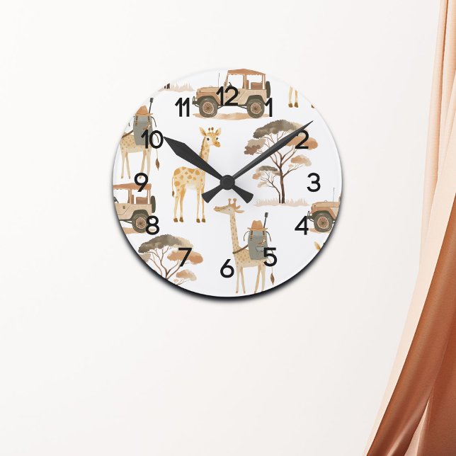 Reloj Redondo Mediano Safari de selva con patrón de guardería de jirafas (Subido por el creador)