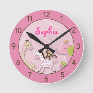 Reloj Redondo Mediano Safari Girl Jungle Personalized Nursery Wall Clock