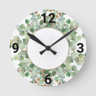 Reloj Redondo Mediano Sage Green Botanical White Gold 2 WALL CLOCK