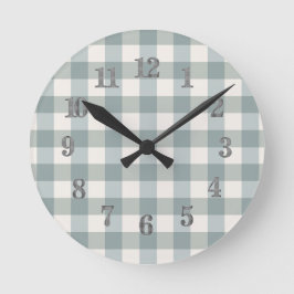 Reloj Redondo Mediano Sage Green Plaid Country Farmhouse Gingham Decour