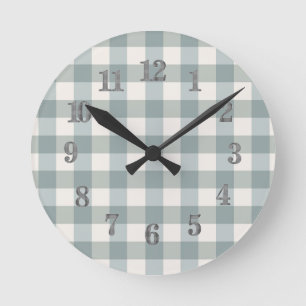 Reloj Redondo Mediano Sage Green Plaid Country Farmhouse Gingham Decour