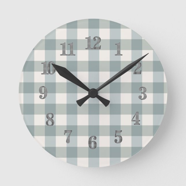 Reloj Redondo Mediano Sage Green Plaid Country Farmhouse Gingham Decour (Anverso)