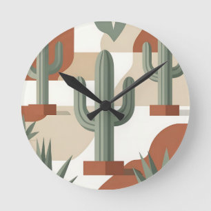 Reloj Redondo Mediano Sage Verde Moderno Cactus Terracota Desierto