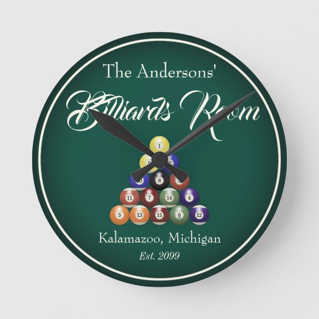 Reloj Redondo Mediano Sala de billar personalizable Billiards (Anverso)
