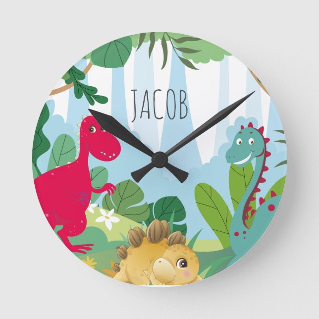 Reloj Redondo Mediano Sala de niños de Dinosaurios Cute (Anverso)