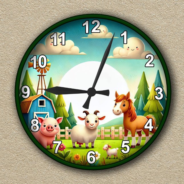 Reloj Redondo Mediano Sala para niños de animales de granja de personali (Subido por el creador)