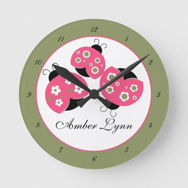 Reloj Redondo Mediano Salmon y Green Ladybugs (Anverso)