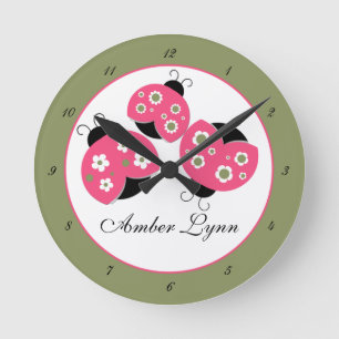 Reloj Redondo Mediano Salmon y Green Ladybugs