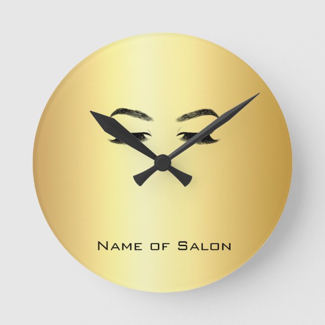 Reloj Redondo Mediano Salón de Belleza Golden Lashes y cejas (Anverso)