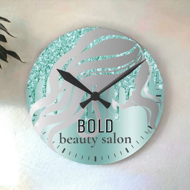 Reloj Redondo Mediano Salón de belleza Nombre Plata + Purpurinas Azules  (Subido por el creador)