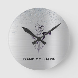 Reloj Redondo Mediano Salón de Belleza Silver Glitter