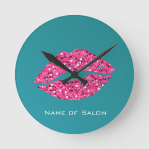 Reloj Redondo Mediano Salón de Belleza Teal Green Lips