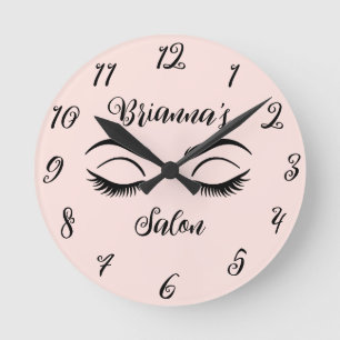 Reloj Redondo Mediano Salón de Pestañas Personalizadas Pink Chic Beauty