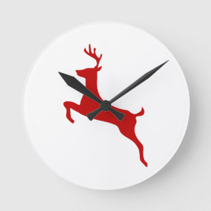 Reloj Redondo Mediano Salto de renos Navidades Red Silhouette Golf Balls