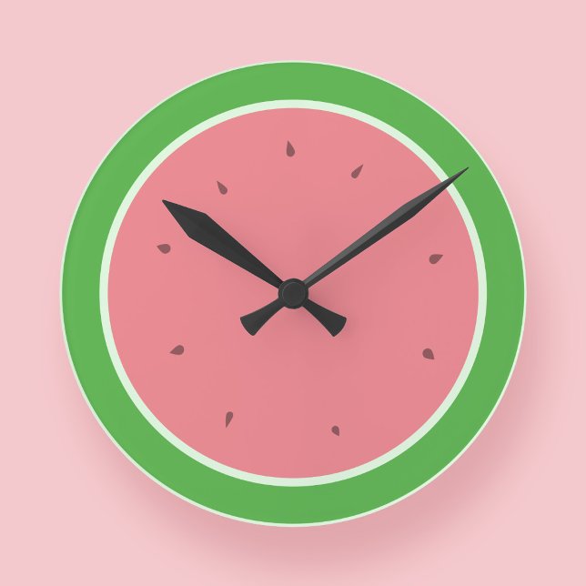 Reloj Redondo Mediano Salto de sandía rosa y verano moderno verde (Always time for watermelon.)