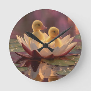 Reloj Redondo Mediano Saltos adorables en una flor de Lily del Agua