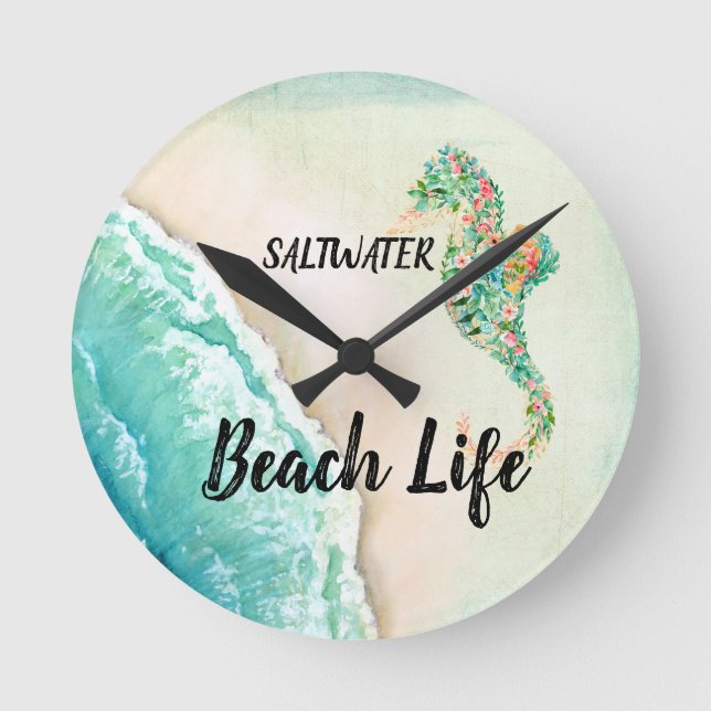 Reloj Redondo Mediano Saltwater Beach Life Seahorse (Anverso)
