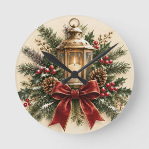 Reloj Redondo Mediano Saludo de Navidad Pastel, Vela Acogedora, Cinta