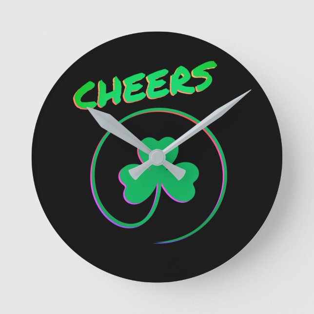 Reloj Redondo Mediano Saludos Shamrock Clover Ireland Irish (Anverso)