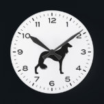 Reloj Redondo Mediano Saluki Dog Breed Silhouette<br><div class="desc">Un divertido reloj de pared para la casa o la oficina. Hace un regalo original para los amantes de Saluki. Echa un vistazo al Doodle World de Jenn para ver más relojes decorativos y decoración de casa con temática de raza de perro.</div>