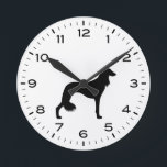 Reloj Redondo Mediano Saluki Dog Breed Silhouette<br><div class="desc">Un divertido reloj de pared para la casa o la oficina. Hace un regalo original para los amantes de Saluki. Echa un vistazo al Doodle World de Jenn para ver más relojes decorativos y decoración de casa con temática de raza de perro.</div>