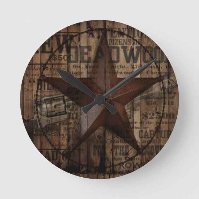 Reloj Redondo Mediano salvaje y primitivo país occidental Texas Star cow (Anverso)