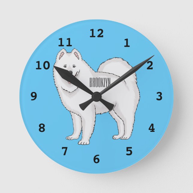 Reloj Redondo Mediano Samoyed dog cartoon illustration (Anverso)