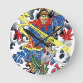 Reloj Redondo Mediano Samurai japonés con diseño de tatuajes de Spear