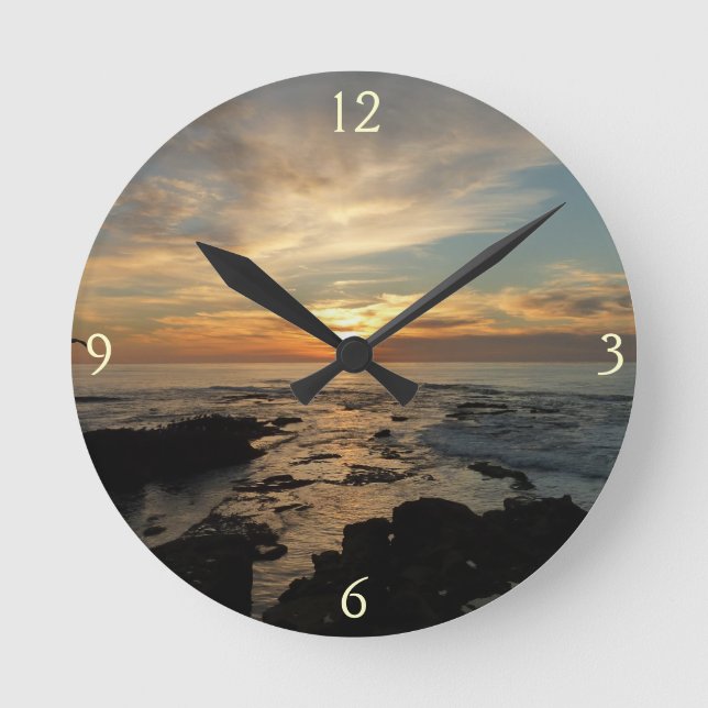 Reloj Redondo Mediano San Diego Sunset I California Seascape (Anverso)