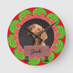 Reloj Redondo Mediano sandía navidad vacaciones Foto de perro personaliz