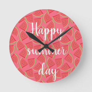 Reloj Redondo Mediano sandía rosa moderna, verano