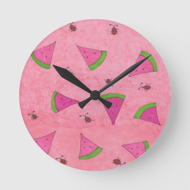 Reloj Redondo Mediano sandía rosa y Lady Bugs (Anverso)