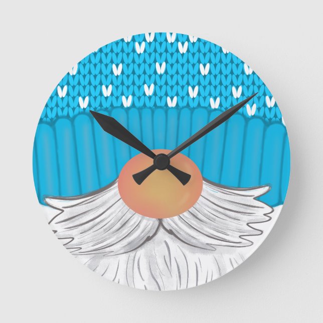 Reloj Redondo Mediano Santa Christmas Gnome Winter Hat Beard Sweater (Anverso)