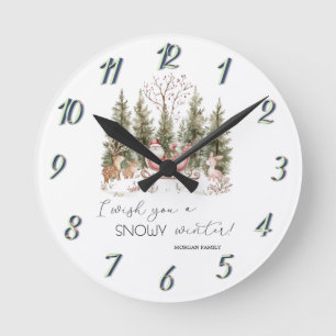 Reloj Redondo Mediano Santa Claus,Trineo,Regalos Bosque Navidad