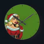 Reloj Redondo Mediano Santa Pinup: Pop Art Glam<br><div class="desc">Un juguetón de arte pop en el clásico chica de pinup,  esta rubia glamorosa roza un traje de Santa con estilo vintage. Sus labios rojos audaces,  el chupete festivo y el ambiente retro le dan un toque moderno y descarado al estilo de pinup de vacaciones.</div>