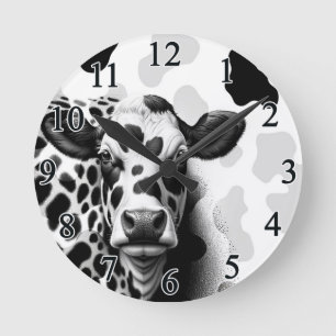 Reloj Redondo Mediano ¡Santa Vaca! Occidental Rústico Negro y Blanco