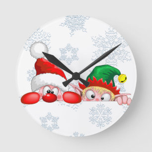 Reloj Redondo Mediano Santa y elfo Personajes divertidos y lindos mirand