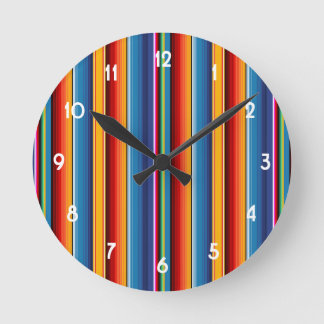Reloj Redondo Mediano Sarape rojo mexicano de oro azul