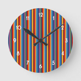 Reloj Redondo Mediano Sarape rojo mexicano de oro azul