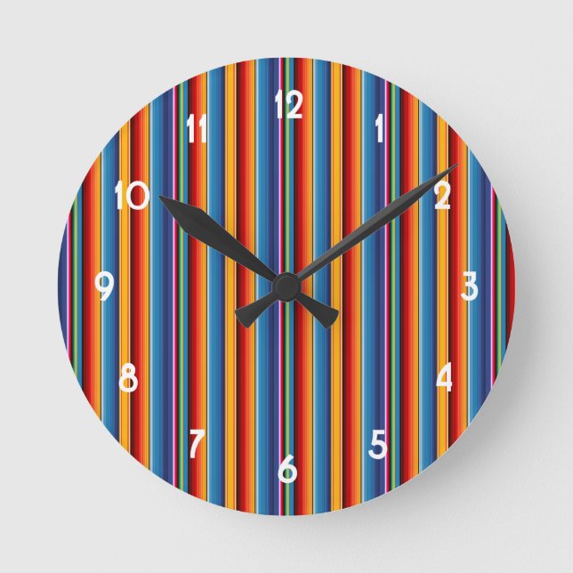 Reloj Redondo Mediano Sarape rojo mexicano de oro azul (Anverso)