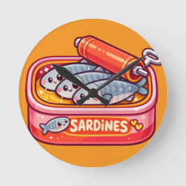 Reloj Redondo Mediano Sardinas rosadas adorables pueden naranja