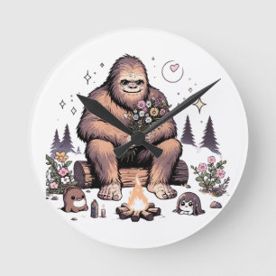Reloj Redondo Mediano Sasquatch sosteniendo flores