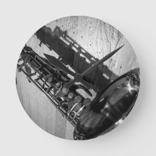 Reloj Redondo Mediano Saxofón de Tenor Blanco y Negro