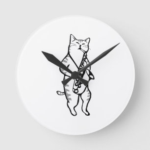 Reloj Redondo Mediano Saxophone Instrument Music Jazz Cat Golf Balls